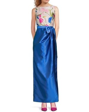 Kay Unger Tabitha Mixed Media Column Gown - Blue