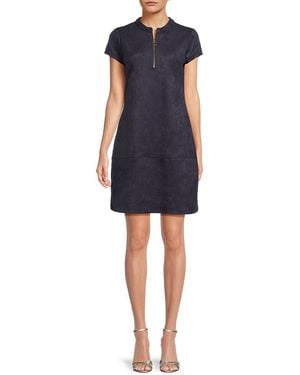 Kensie Sueded Scuba Shift Dress - Blue