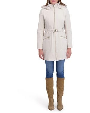 Kensie Softshell Belted Longline Jacket - White