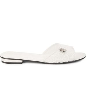 Karl Lagerfeld Celin Floral Lace Flat Sandals - White