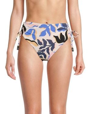 Red Carter Leaf Print High-Rise Bikini Bottom - Blue