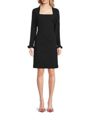 Mikael Aghal Square-Neck Long-Sleeve Dress - Black