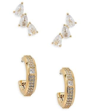 Adriana Orsini 2-piece 18k Goldplated & Cubic Zirconia Stud C Hoop Earring Set - White