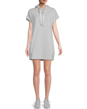 DKNY Two-Tone Logo Hooded Minidress - Gray