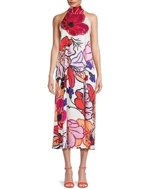 Emanuel Ungaro Zuri Printed Halterneck Midi-Dress - Red