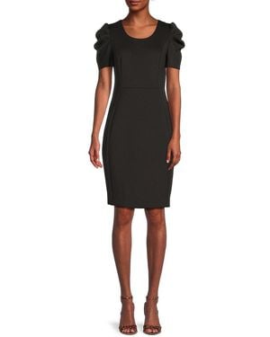 Calvin Klein Puff-Sleeve Crepe Sheath Dress - Black