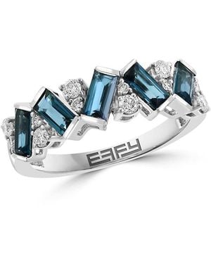 Effy 14K, 0.24 Tcw Diamond & 1.10 Tcw London Topaz Ring - Blue