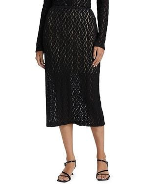 Vince Floral Lace Smocked Midi-Skirt - Black