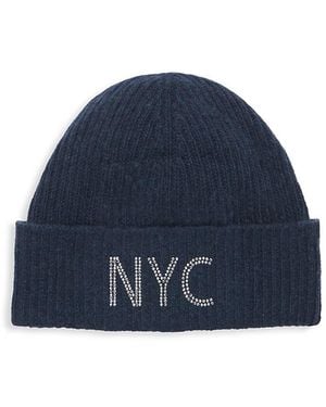 Carolyn Rowan Collection Nyc Cashmere Thin Ribbed Beanie - Blue