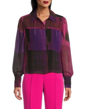 DKNY Printed Balloon Sleeve Shirt - Purple
