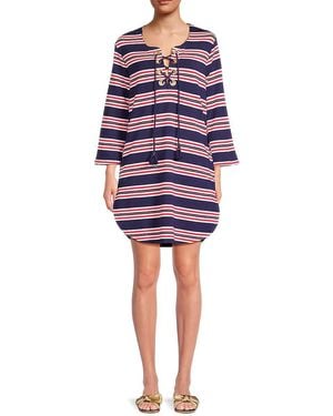 La Blanca Sailor Striped Tie Neck Cover Up Tunic - Red