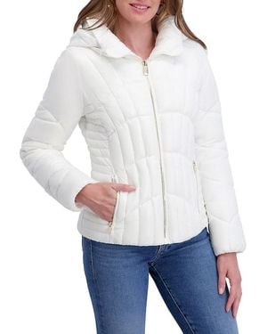 Kensie Cire Quilted Hood Puffer Jacket - White