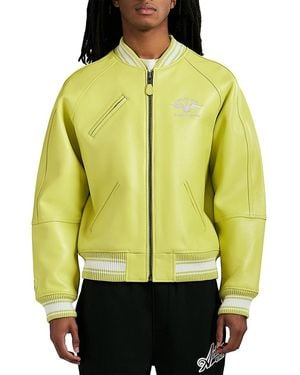 Avirex Stadium Logo-Embroidered Leather Jacket - Black