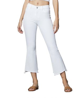 DL1961 Bridget High-Rise Distressed Stretch Crop Bootcut Jeans - White