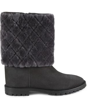 Aquatalia Casandra Shearling Trim Suede Boots - Black