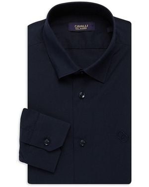 Cavalli Class by Roberto Cavalli Comfort Fit Logo Dress Shirt - Blue