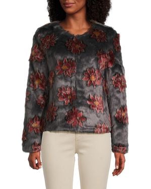 Unreal Fur Flower Faux Fur Jacket - Black