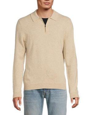 Saks Fifth Avenue 100% Cashmere Zip Classic-fit Polo Sweater - Natural