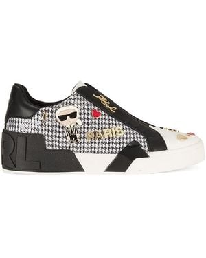 Karl Lagerfeld Mavise 40Mm Houndstooth Low-Top Sneakers - Black