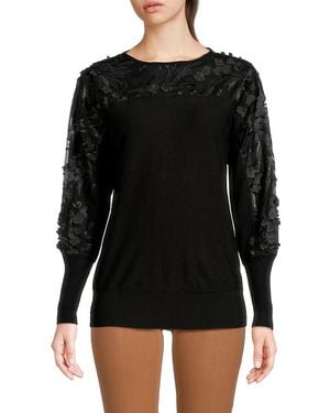 Joseph A Floral Appliqué Bishop Sleeve Jumper - Black