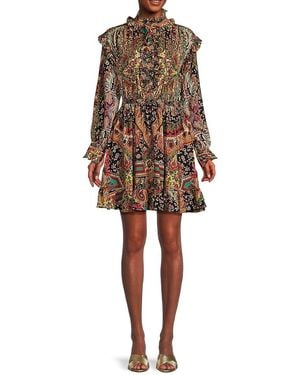 Etro Abito Alameda Printed Ruffle Wool-blend Minidress - Natural
