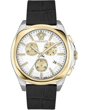 Versace Stainless Steel & Leather Strap Chronographwatch/40Mm - Metallic
