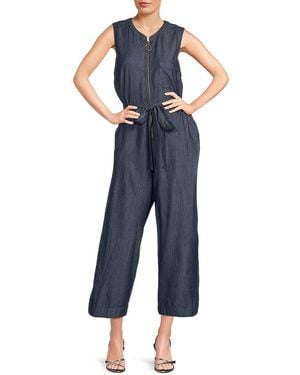 Tommy Hilfiger Utility Zip Self-Tie Chambray Cropped Wide-Leg Jumpsuit - Blue