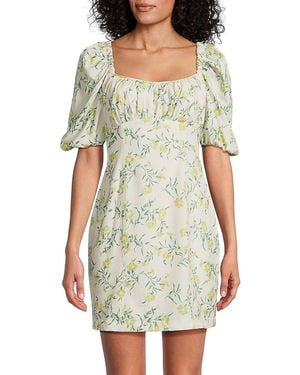 Lea & Viola Floral Puff Sleeve Minidress - Green