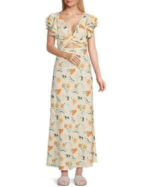 Solid & Striped The Renata Floral Twist Linen Blend Maxi Dress - Metallic