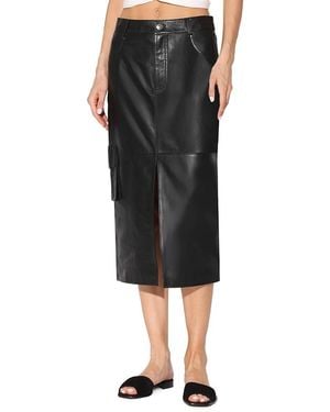 Walter Baker Selene Front Slit Leather Midi Skirt - Black