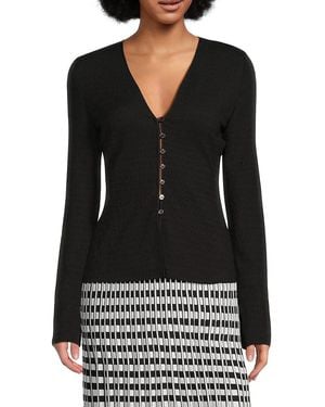 10 Crosby Derek Lam Esmee Textured Button-Front V-Neck Top - Black