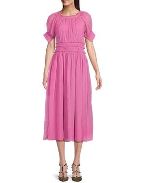 Rebecca Taylor Cinched Waist Silk Blend Midi Dress - Black