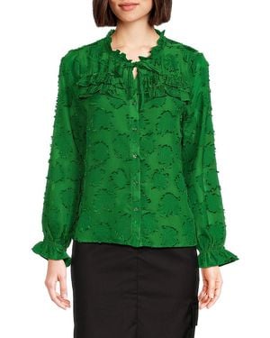 Saks Fifth Avenue Textured Ruffle Blouse - Green