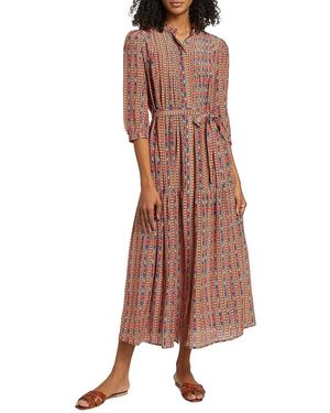 Saloni Remi-C Print Silk Crepe De Chine Midi Shirtdress - Brown