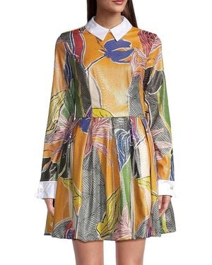 Stella Jean Floral Faux Leather Minidress - Orange