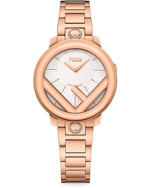 Fendi Run Away 28Mm Logo Goldtone Stainless Steel Bracelet Watch - White