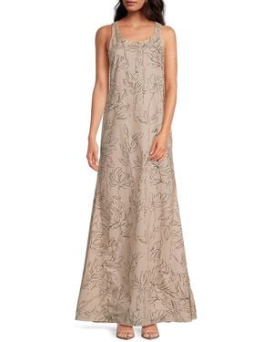 Brunello Cucinelli Sleeveless Floral A-Line Maxi-Dress - Natural
