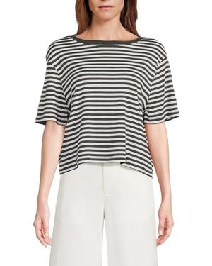 Chaser Brand Striped Drop Shoulder Cotton-Blend T-Shirt - Black