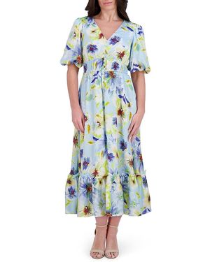 Kensie Floral Chiffon A-Line Midi-Dress - Blue