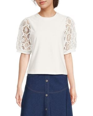 AREA STARS Crochet Puff Sleeve Knit Top - White