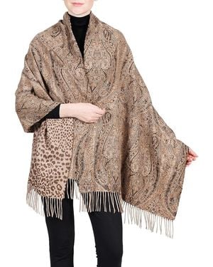 Belle Fare Double-Sided Paisley Print Cashmere Fringe Wrap - Natural