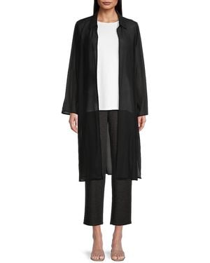 Eileen Fisher Classic Collar Silk Open-Front Jacket - Black