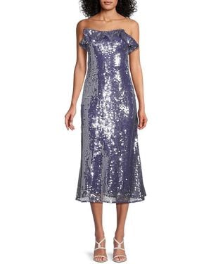 AMUR Braeylnn Sequin Strapless Midi-Dress - Blue