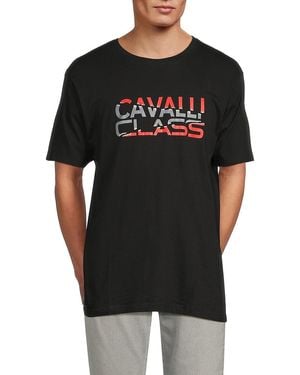 Cavalli Class by Roberto Cavalli Crewneck Graphic T-Shirt - Black