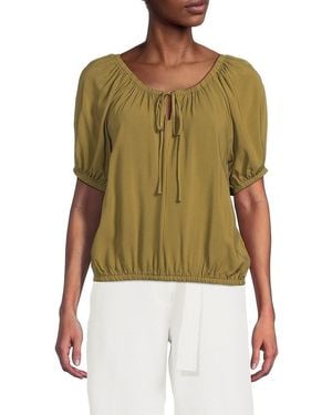 Bobeau Puff Sleeve Peasant Top - Green