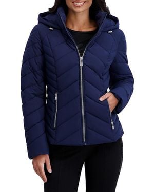 Karl Lagerfeld Chevron Quilted Hooded Puffer - Blue