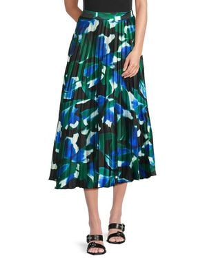 AREA STARS Alba Floral Pleated Midi Skirt - Blue