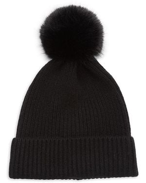 Saks Fifth Avenue Faux Fur Pom Pom Cashmere Beanie - Pink