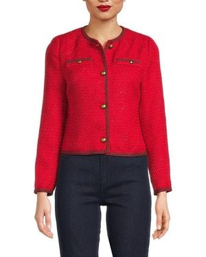 Saks Fifth Avenue Braided Trim Tweed Jacket - Red
