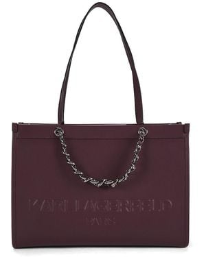 Karl Lagerfeld Savoie Logo Leather Tote Bag - Purple